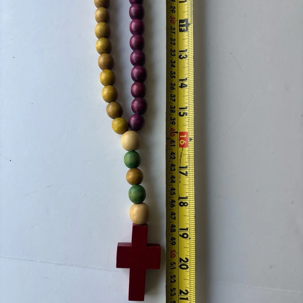 Colorful Beaded Cross Necklace‎ Wood RosaryLarge Oversized